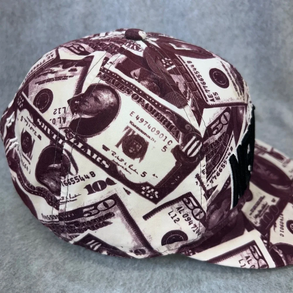 New York Men Maroon T&T Snapback Hat All Over Money Print Embroidered OS